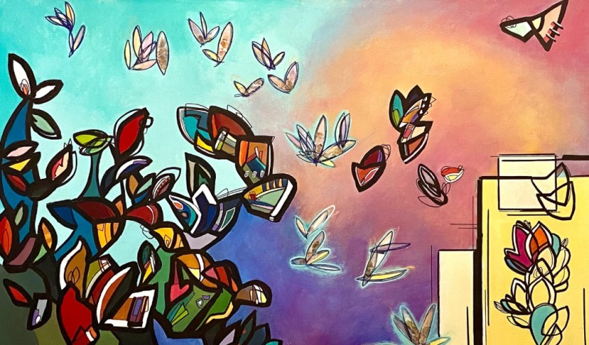 Be Broken to Be Whole. Acrylic and Wissahickon Schist on Canvas. 2022 