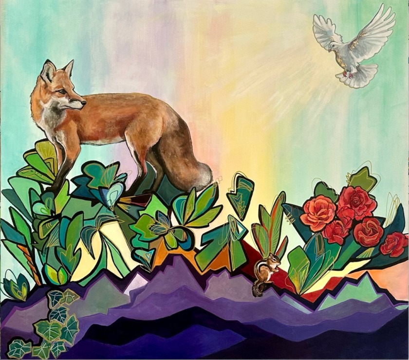 The Fox and Mount Sinai. Acrylic and Gold Leaf on Canvas. 2024 
