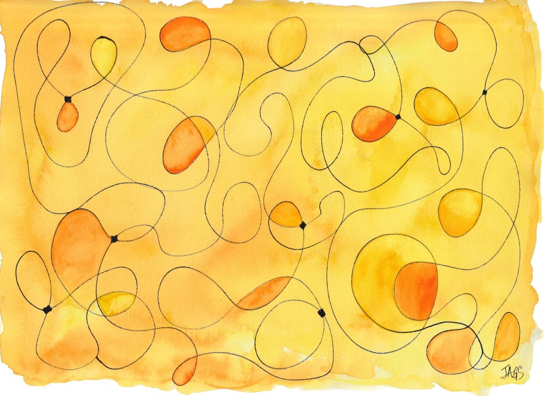 Golden Fun - artwork by Julie Guthrie Smulson: abstract, warmth, healing Abstract, Abstract, Watercolor, Paper