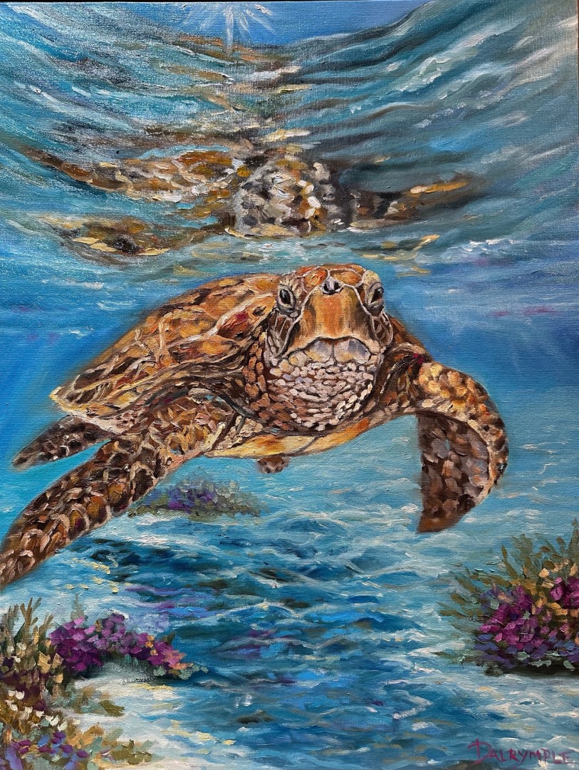 Between Two Worlds - artwork by Michelle Dalrymple: sea turtle, ocean life, under the sea Animals, Expressionism, Oil, Other