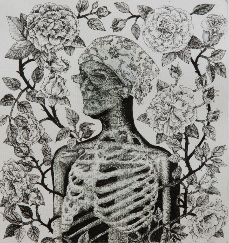 Self Portrait with Roses & Skeleton