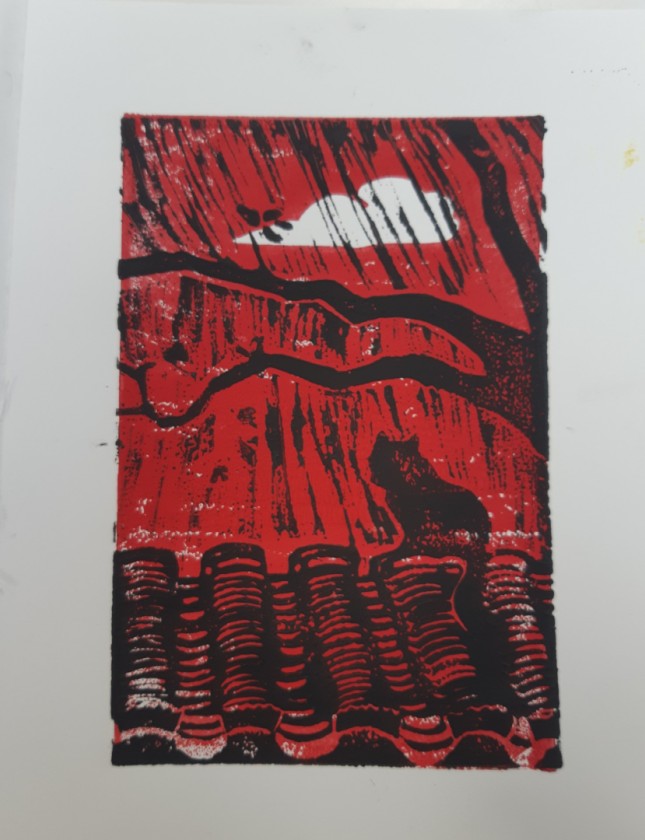 cat on rooftop (red)