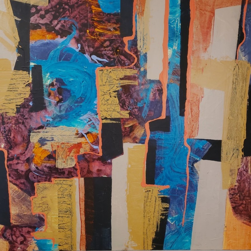 Abstract of Neutrals, Mustards, and Blues