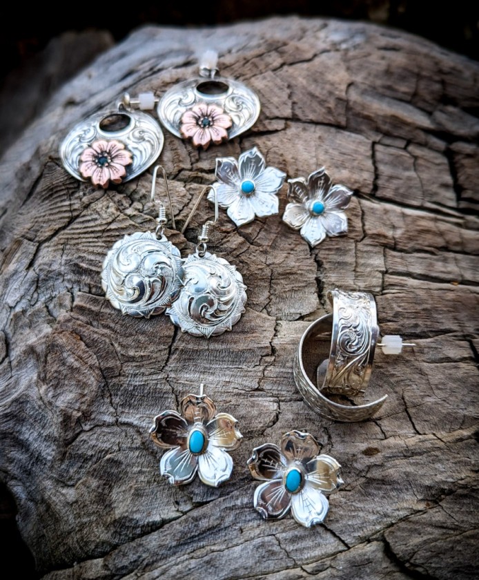 A collection of earring pairs