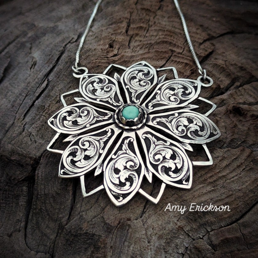 2025 Engraved desert flower with turquoise