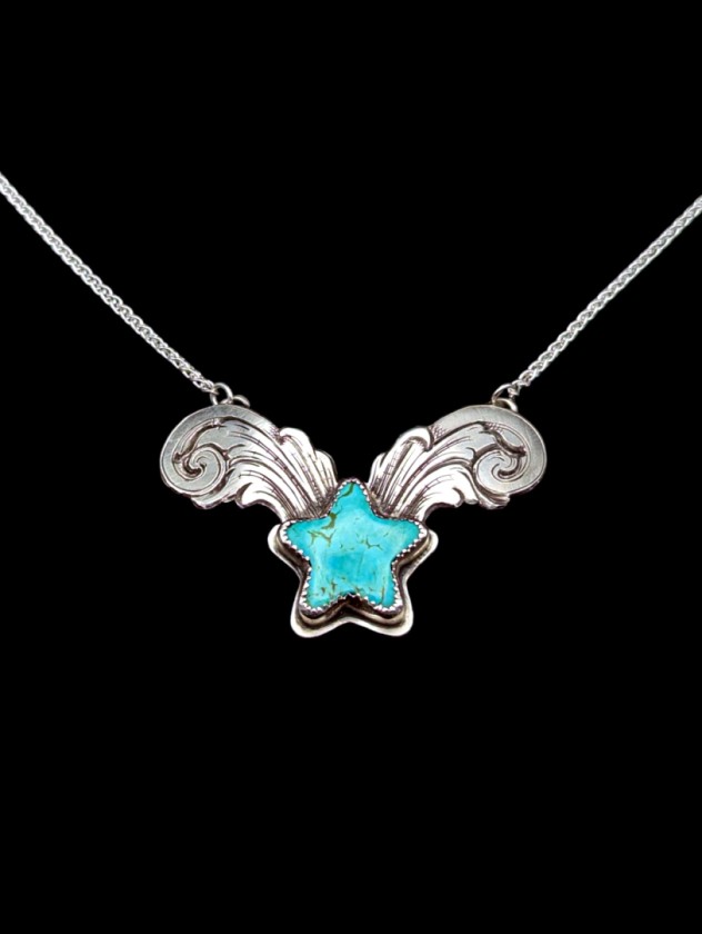 Engraved turquoise star necklace