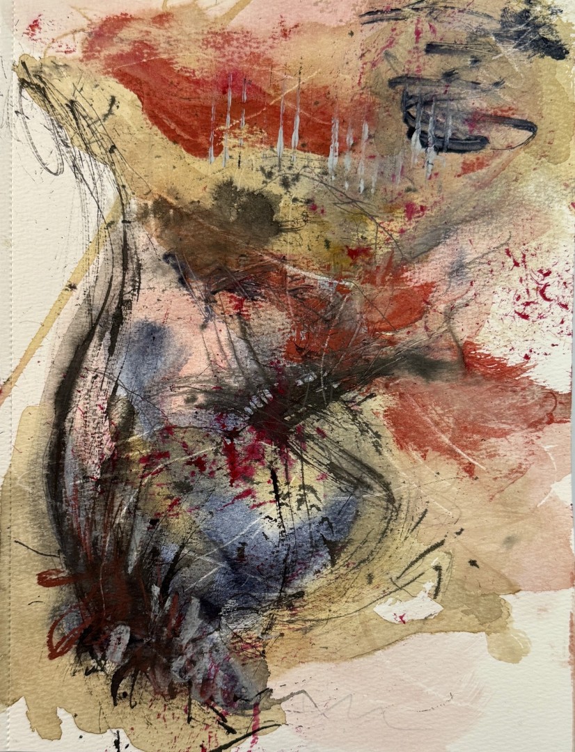 An Uneven Record - artwork by Kelly Feltault: expressionistic drawing, fluid mark making, disabled artist Abstract, Abstract, Mixed Media, Watercolor Paper