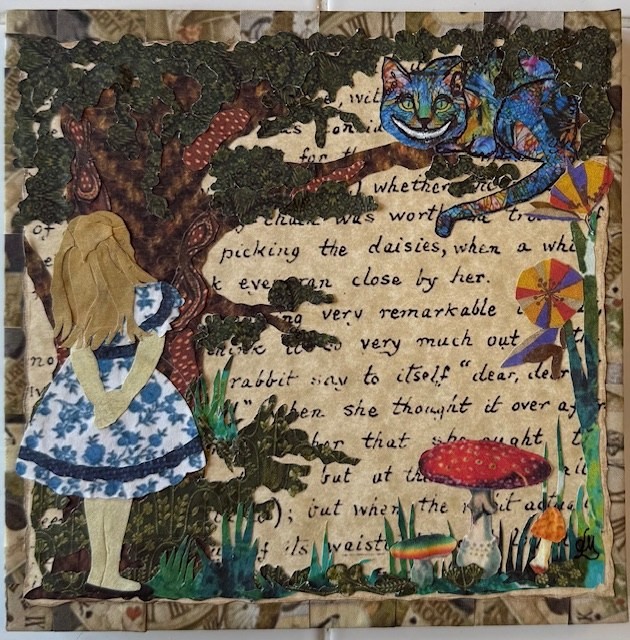 Alice and the Cheshire Cat - Other Media, Mixed Media, Figures, Primitive, Wood Panel