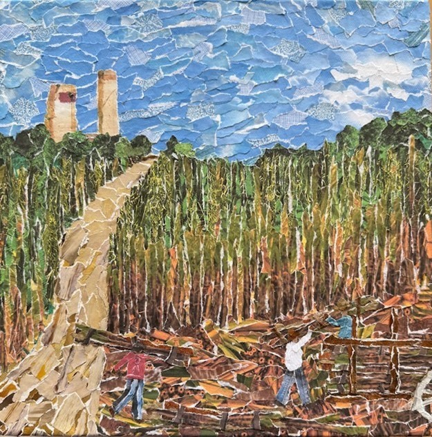 Harvesting Sugar Cane - Mixed Media, Mixed Media, Landscape, Primitive, Canvas (stretched)