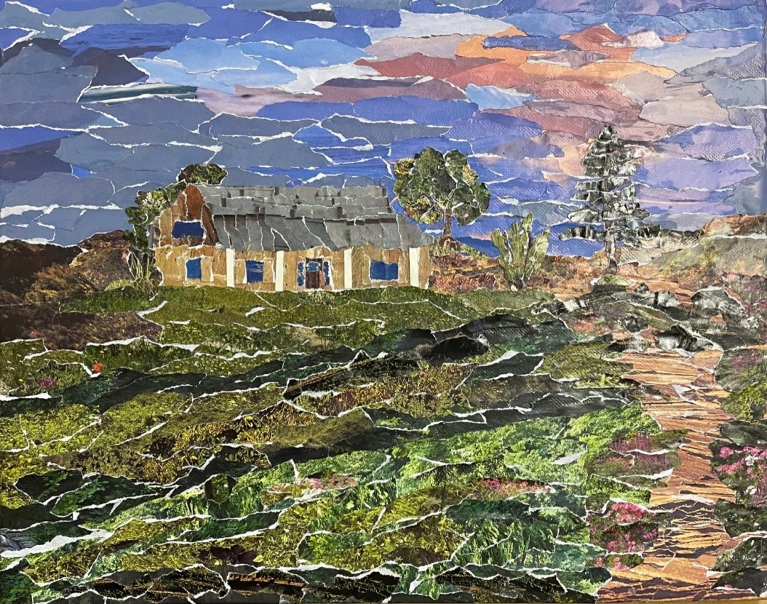 Creekside Drive - Mixed Media, Mixed Media, Landscape, Primitive, Canvas