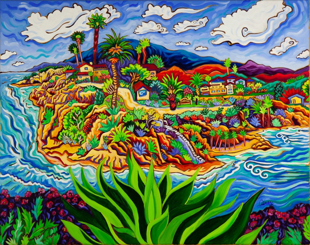 Wind and Sea - artwork by Cathy Carey: ocean, coast, clouds, land Seascape, Expressionism, Oil, Canvas
