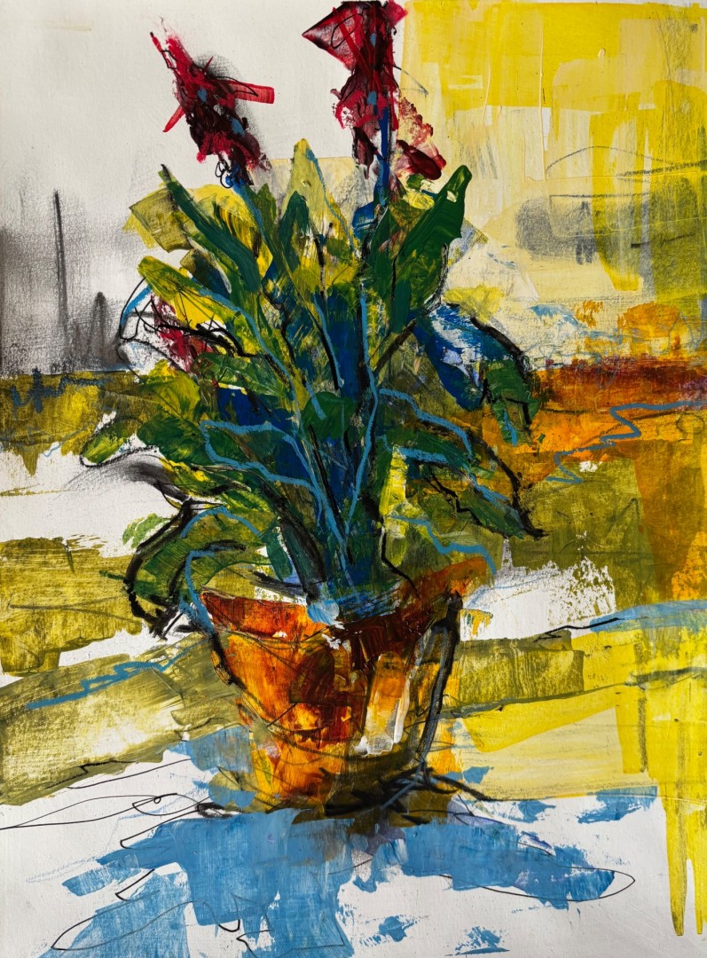 Cana Lily - Painting, Mixed Media, Botanical, Expressionism, Paper
