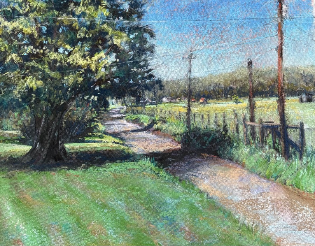 Out the Road a Piece - Painting, Pastels, Landscape, Impressionism, Canvas