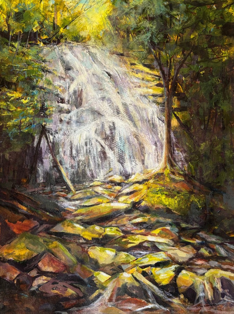 Crabtree Falls - Painting, Acrylic, Landscape, Impressionism, Paper