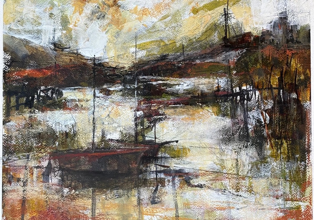 Channel Moorings - Painting, Pastels, Maritime, Impressionism, Paper