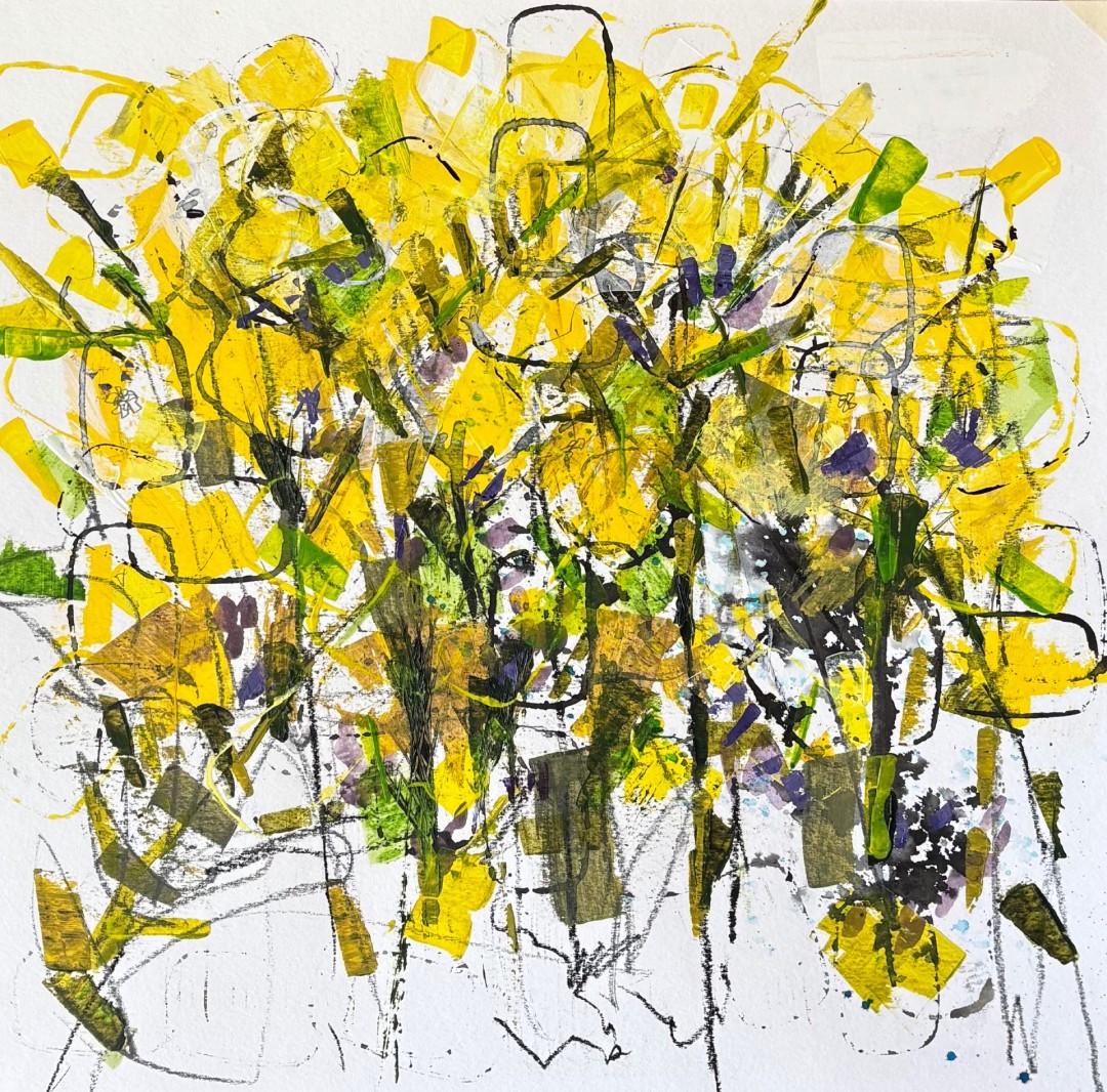 Yellow Bouquet - Painting, Acrylic, Botanical, Abstract, Paper