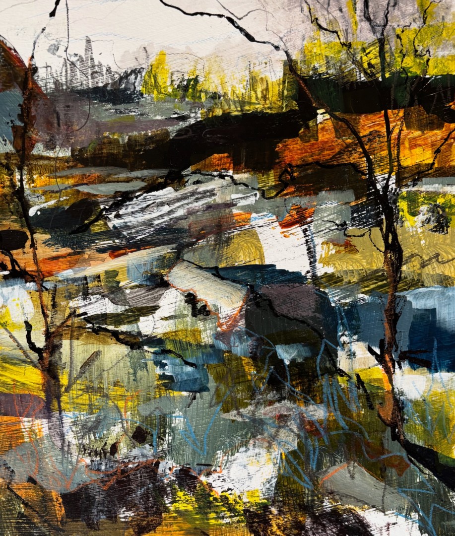 Forever Stumbling - Painting, Mixed Media, Landscape, Abstract, Paper