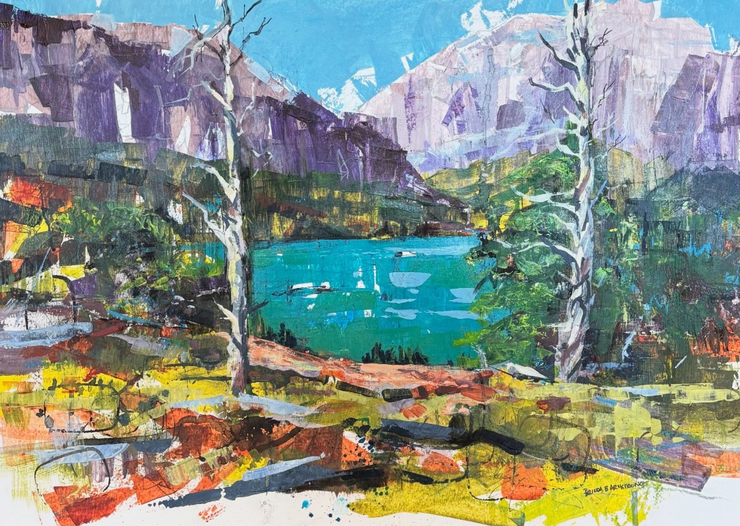 Deer Lake - Painting, Acrylic, Landscape, Impressionism, Paper