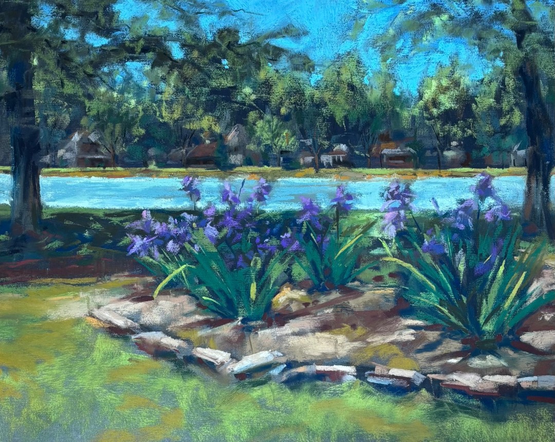 City Park Stroll - Painting, Pastels, Landscape, Impressionism, Pastel Sandpaper